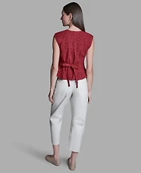 Bcbg Women's Eyelet Detail Sleeveless Square Neck Peplum Top