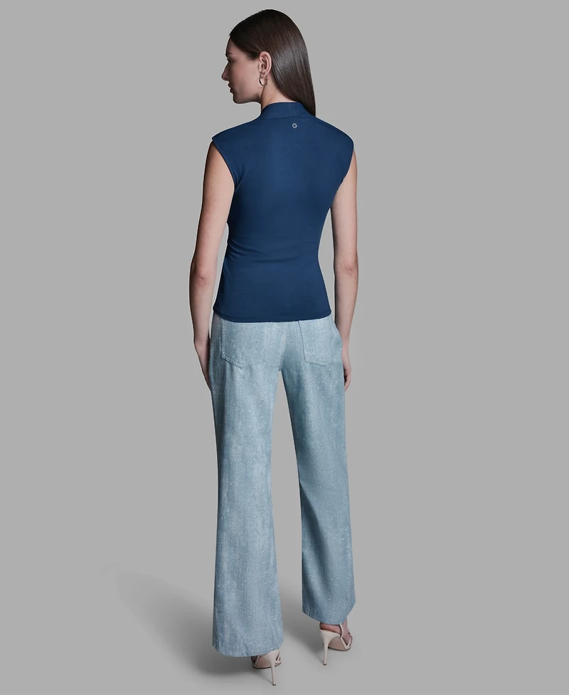 Bcbg Women's V-Neck Sleeveless Wrap Detail Top