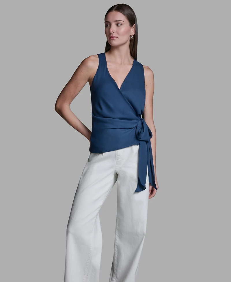 Bcbg Women's V-Neck Sleeveless Wrap Detail Top