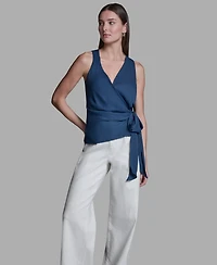 Bcbg Women's V-Neck Sleeveless Wrap Detail Top
