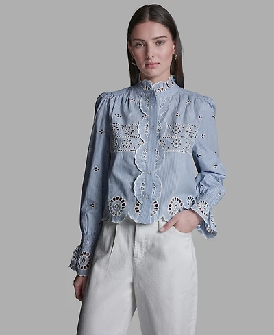 Bcbg Women's Collared Neck Scallop Hem Top