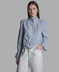 Bcbg Women's Collared Neck Scallop Hem Top