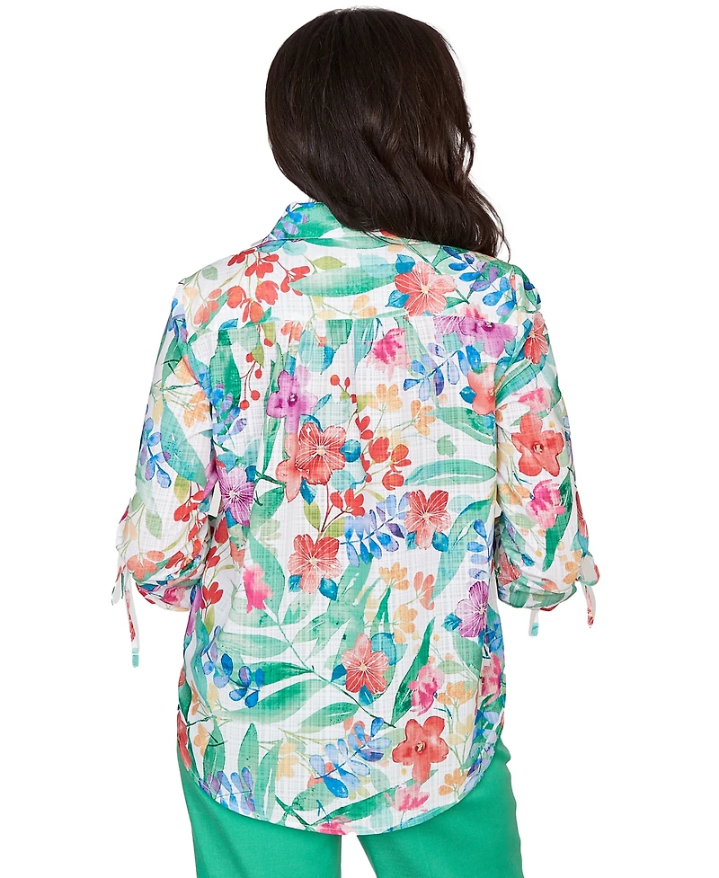 Alfred Dunner Petite Tropical Print Woven Top