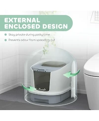 PawHut Cat Litter Box, Cove Kitty Litter Box with Lid, Scoop,