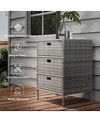 Outsunny Patio Wicker Pool Cabinet, Rat Storage Cabinet Organizer