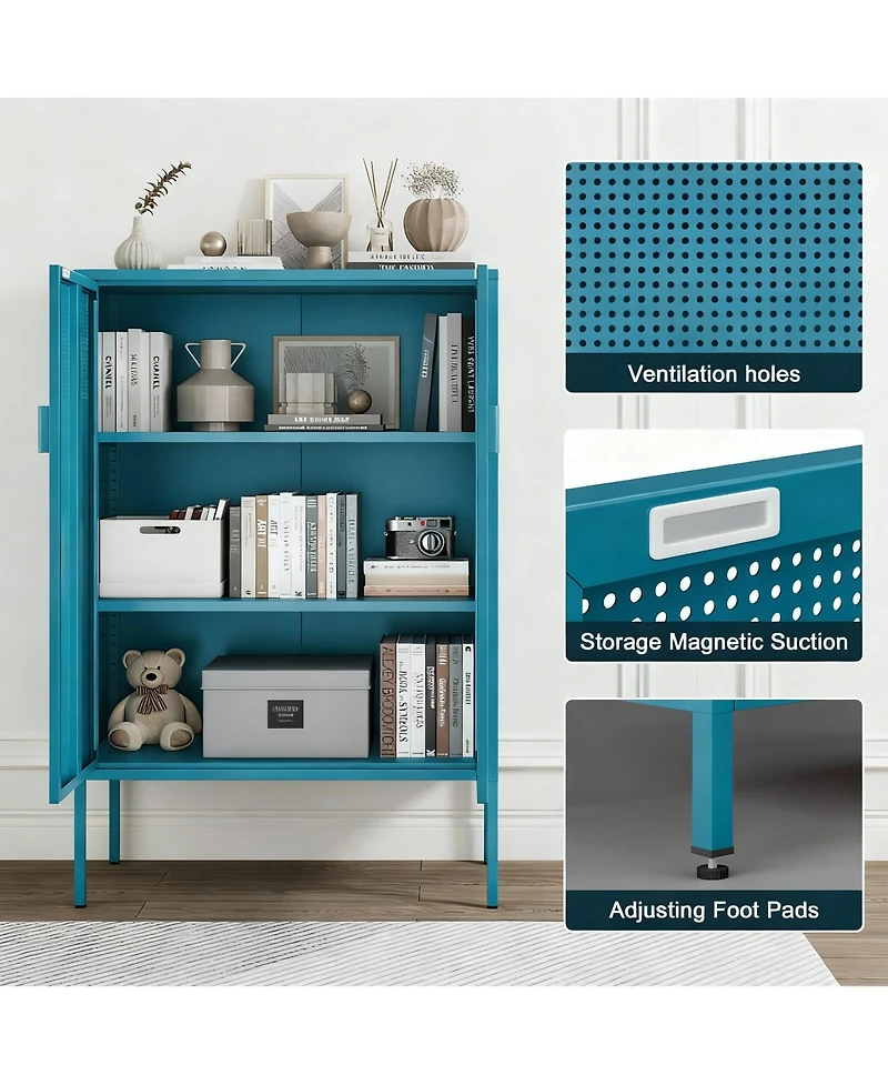 Yigii Metal Storage Cabinet with Adjustable Shelves and Mesh Doors