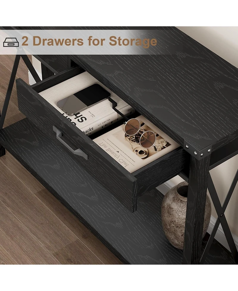 gaomon Console Table with 2 Drawers, Farmhouse Sofa Storage Shelf, Accent Wood Entryway for Living Room, Hallway