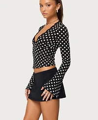 Edikted Women's Polka Dot Lacey Plunge Neck Top