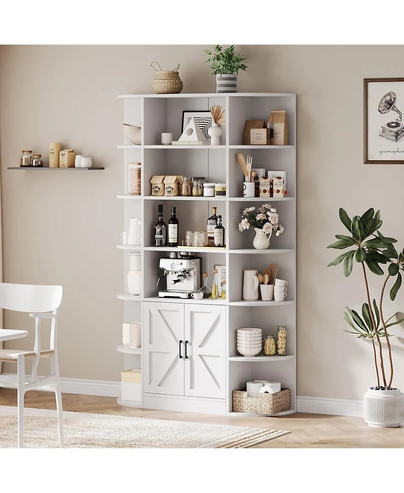 gaomon Bookshelf with Doors,6 Tier Bookcase Storage Cabinet, Modern Farmhouse Freestanding Wood Display Shelves Book Cabinet