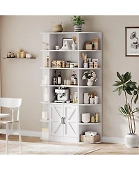 gaomon Bookshelf with Doors,6 Tier Bookcase Storage Cabinet, Modern Farmhouse Freestanding Wood Display Shelves Book Cabinet