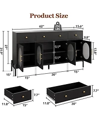 gaomon Buffet Cabinet With Storage, 62" Large Sideboard, Wooden 3 Drawers and 4 Fluted Glass Doors, Coffee Bar Table for Kitchen