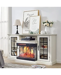 gaomon 75" Fireplace Tv Stand, Modern Entertainment Center with 24" 3-Sided Glass Electric Fireplace, 12 Flame Colors, Remote Control