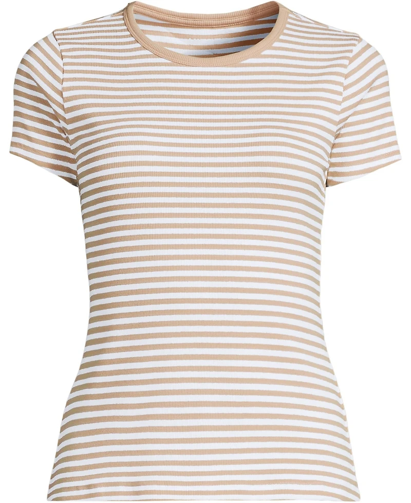 Lands' End Women's Short Sleeve Crew Neck Micro Rib Mini Tee