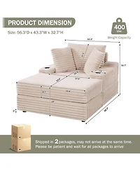 gaomon Chaise Lounge Chair Indoor with Storage Ottoman, Upholstered Corduroy Sofa Bed Cloud Couch with 3 Pillows