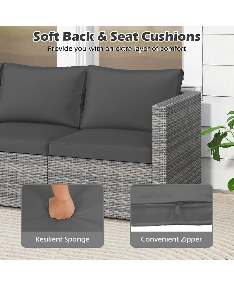 Gymax Set of 3 Patio Sectional Sofa Pe Rattan Modular Couch Furniture w/Cushions