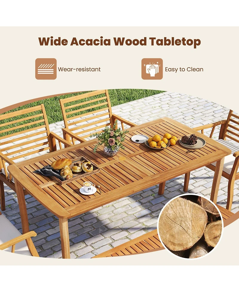 Gymax 3 Pieces Outdoor Dining Set for 4 People Patio Acacia Wood Table & Bench Set