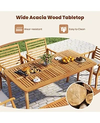 Gymax 3 Pieces Outdoor Dining Set for 4 People Patio Acacia Wood Table & Bench Set