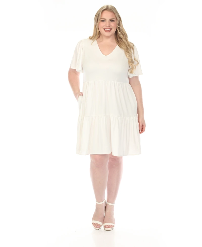 White Mark Plus V-Neck Short Sleeve Dress