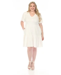 White Mark Plus V-Neck Short Sleeve Dress