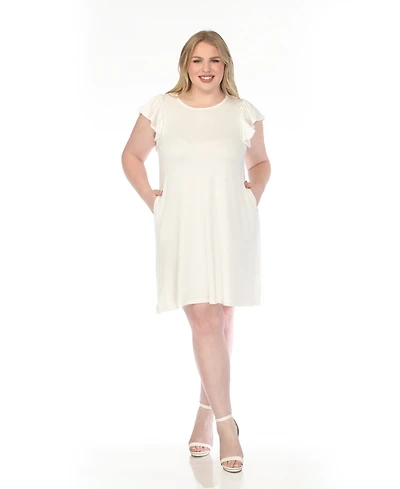 White Mark Plus Crew Neck Ruffle Sleeve Dress