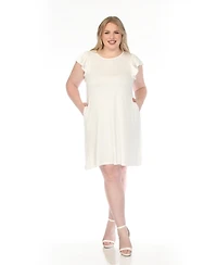White Mark Plus Crew Neck Ruffle Sleeve Dress