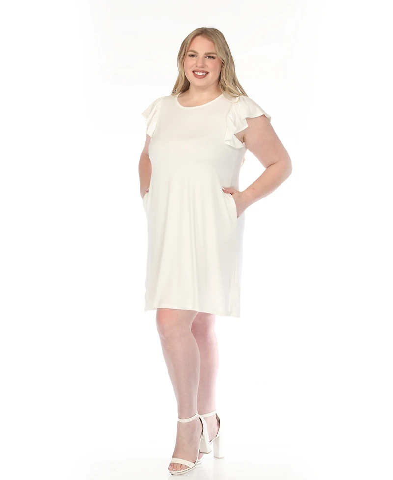 White Mark Plus Crew Neck Ruffle Sleeve Dress