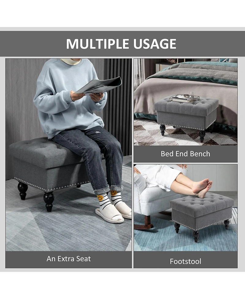 Homcom 25" Button-Tufted Storage Ottoman with Removable Lid,