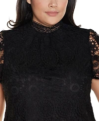 Belldini Plus Lace-Front Mock-Neck Top