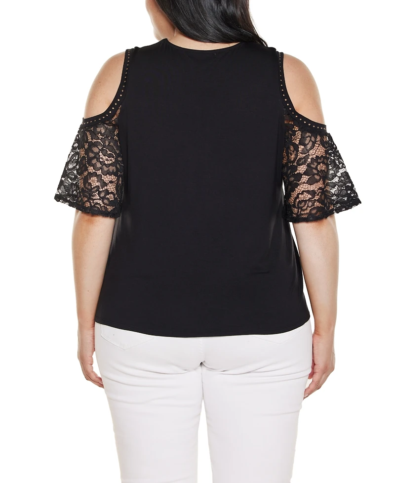 Belldini Plus Crochet Lace Cold-Shoulder Top