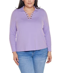 Belldini Plus Grommet-Trim Split-v Knit Top