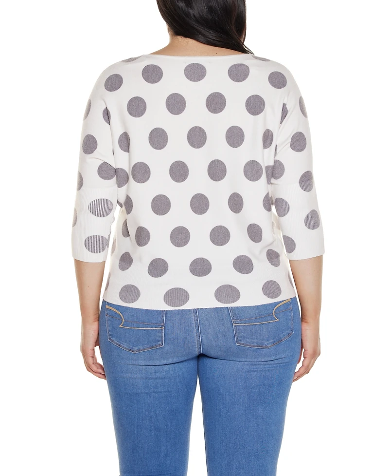 Belldini Plus Boatneck Dot-Pattern Sweater