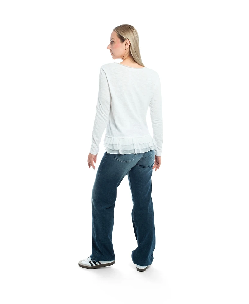 Wilt Clothing Women's V-Neck Mixed Media Long Sleeve