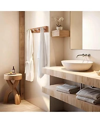 Yigii Teak Wood 5-Hook Wall Rack, Stainless Steel Hooks, 6kg Load, Easy Install