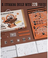 Robotime LK802 Viking Dragon Ship Mechanical Wooden Puzzles, 229 Pieces 3D Puzzles for Adults, Crafts for Adults Hobby Building Kit