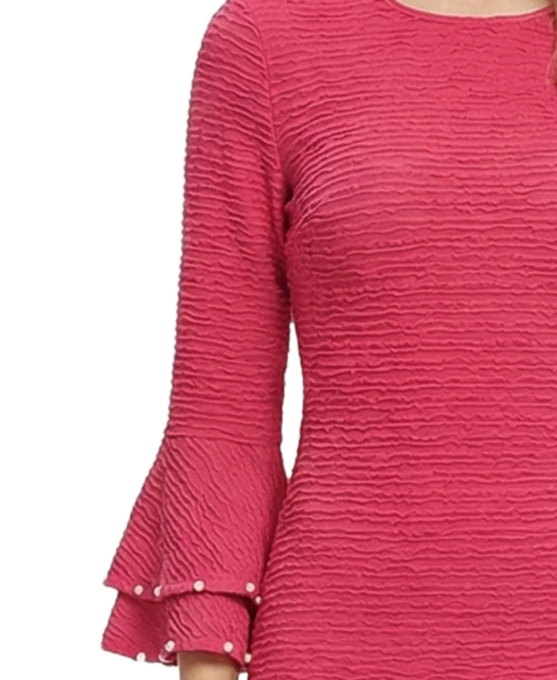 Ny Collection Petite Long Sleeve Dress With Bell Cuffs
