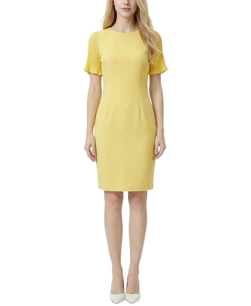 Ny Collection Petite Pleated Short-Sleeve Dress