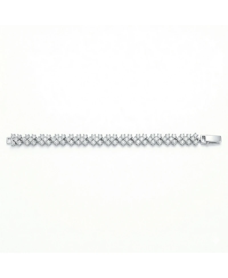 White Gold Plated Classy Three Row Cubic Zirconia Tennis Bracelet