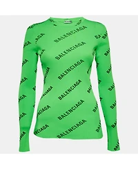 Pre-Owned Balenciaga Women's Techno Logo Print Rib Knit