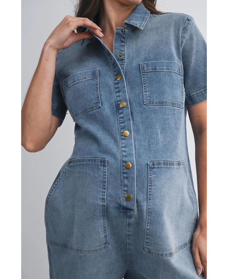 Hello Miz Maternity Nursing-Friendly Button Down Collared Short Sleeve Romper