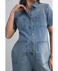 Hello Miz Maternity Nursing-Friendly Button Down Collared Short Sleeve Romper