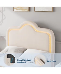 gaomon Twin Xl Upholstered Led Bed Frame with Adjustable Headboard & Footboard