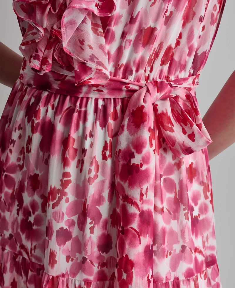 Dkny Women's Sleeveless Ruffle V-Neck Dress