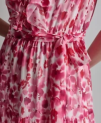 Dkny Women's Sleeveless Ruffle V-Neck Dress