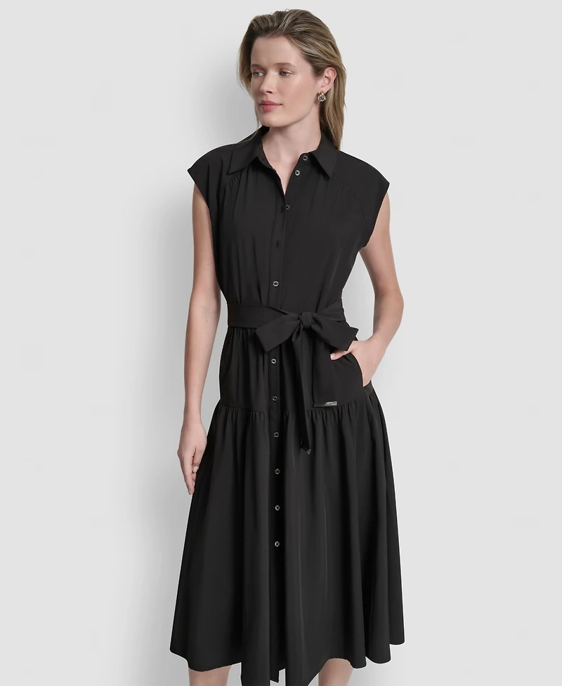 Dkny Women's Cap-Sleeve Drop Waist Shirt Dress