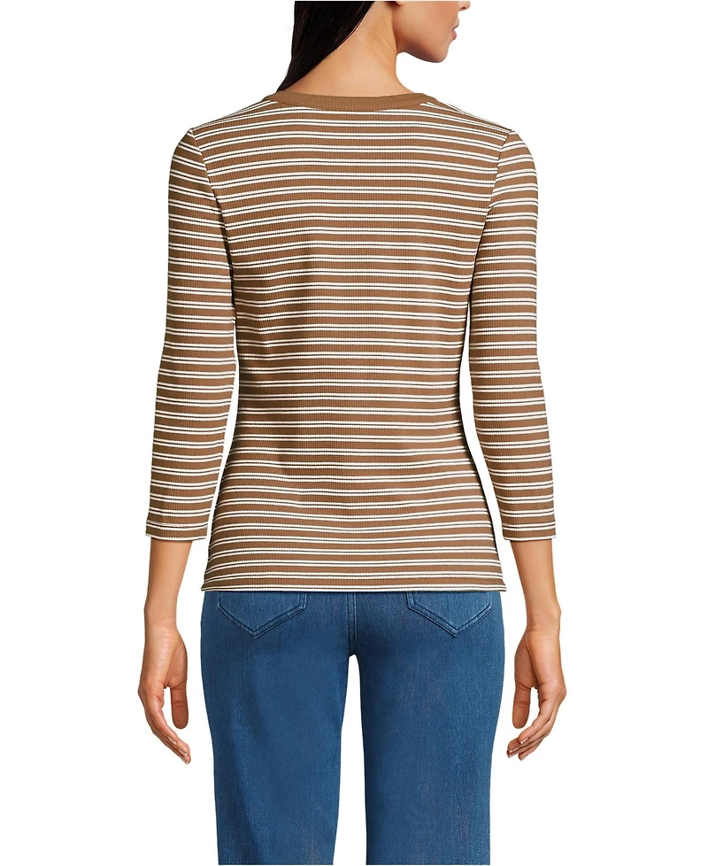 Lands' End Women's 3/4 Sleeve Polished Rib Henley Top