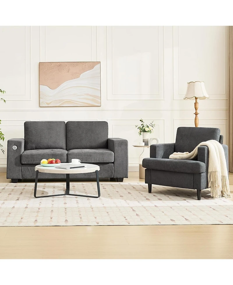 gaomon Mid-Century Accent Chair, Modern Linen Fabric Armchair Comfy Upholstered Reading Accent Chairs