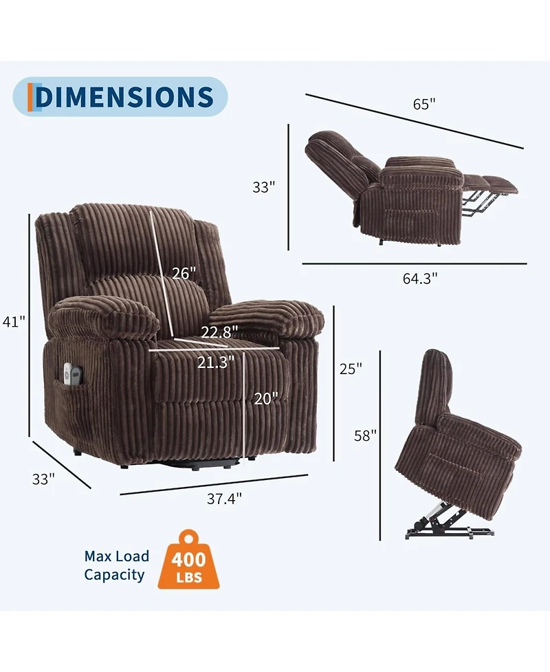 gaomon Power Lift Recliner Chair - Heat and Massage, Electric Lift Plush Recliner with Soft Padded Seat, Back Support & Armrests