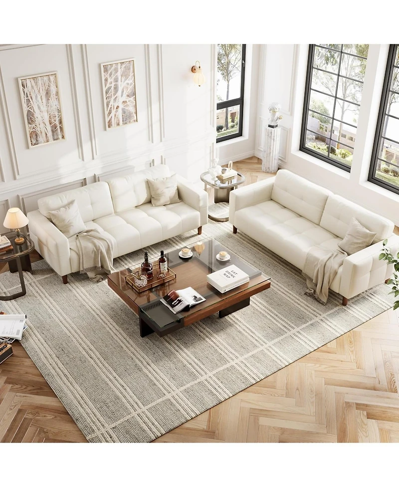 gaomon 3-Seater Sofa Couch, Wide Faux Leather Sofa Couch with Spring Cushion, Modern Sofa with Deep Seats and 2 Removable Back Cushions