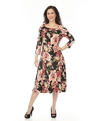 White Mark Women's Cold Shoulder 3/4 Sleeve Dress