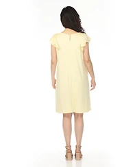 White Mark Women's Crew Neck Ruffle Sleeve Dress